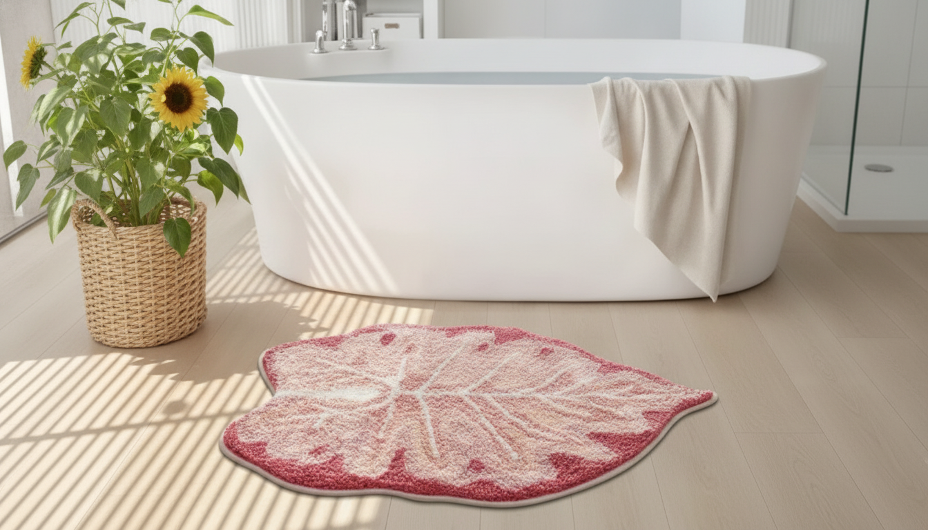 Pink Leaf Tufted Bath Mat: Plush, Spa-Style Comfort