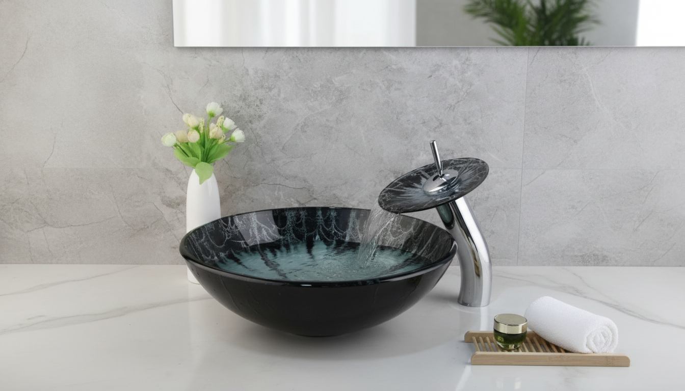Hand-Painted Round Glass Vessel Sink + Chrome Faucet Guide