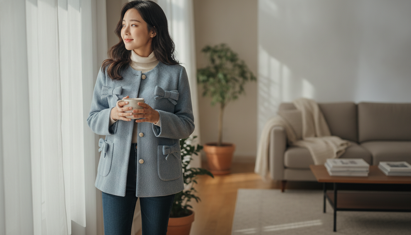Korean Bow-Pocket Short Coat: Polished, Easy Layer