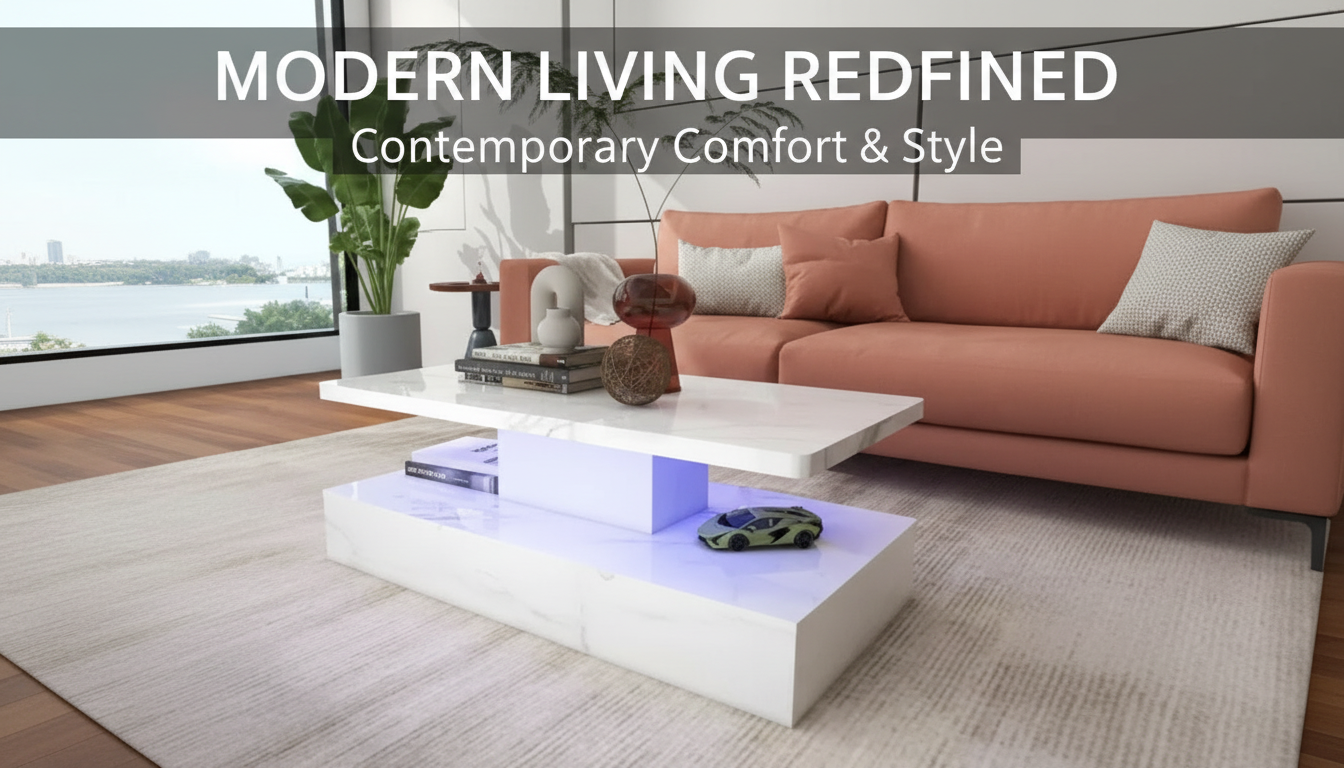 LED Marble Coffee Table with Remote: Modern Mood Lighting