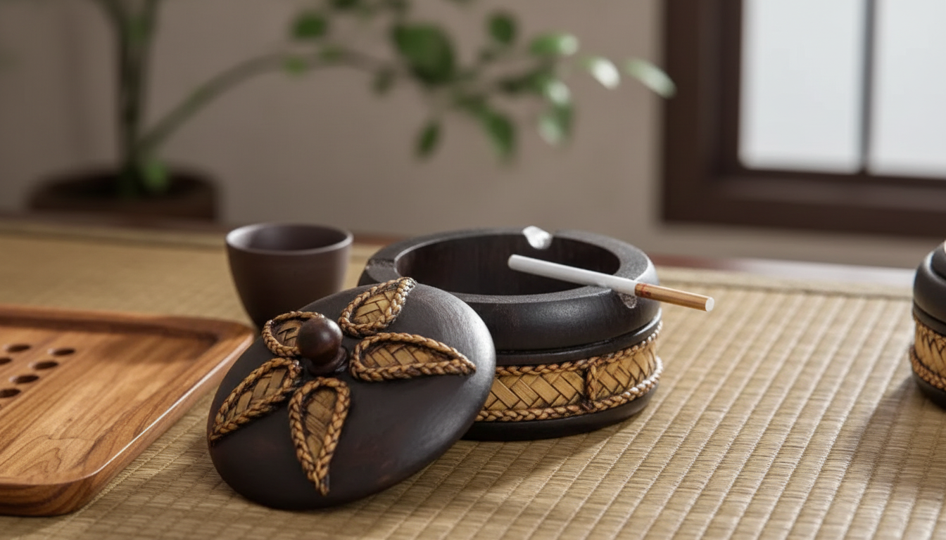 Zen Wooden Ashtray with Lid: Handmade Solid Wood