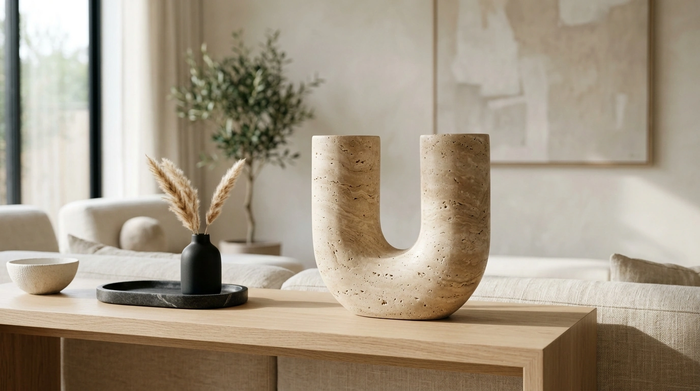 Beige Travertine U-Shape Sculpture: Modern Styling Guide