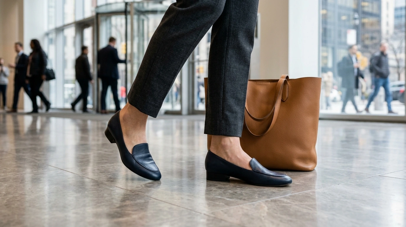 Genuine Leather Low-Heel Loafer Pumps for Work