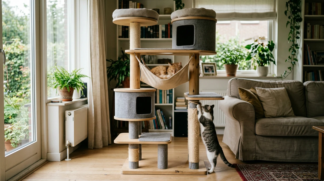 Large Multi-Level Cat Tree: 2 Condos, Hammock, Posts