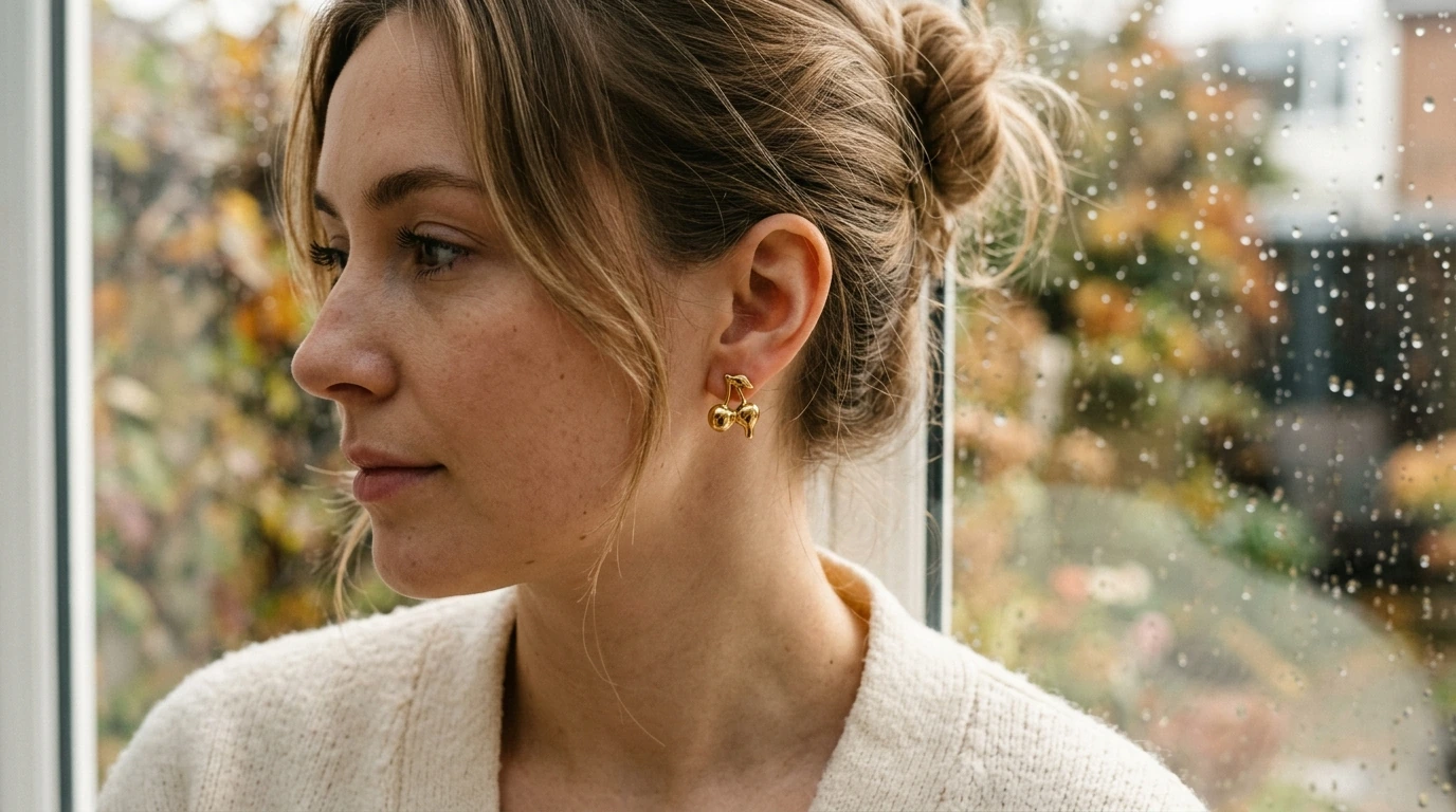 Melted Cherry Gold Stud Earrings: Waterproof Steel