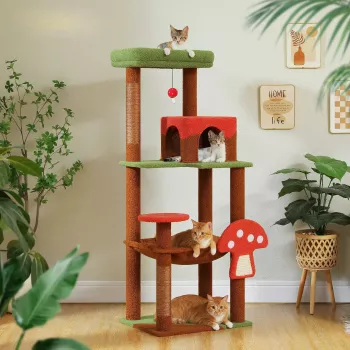 Mushroom Cat Tree Tower: Hammock, Condo & Scratcher