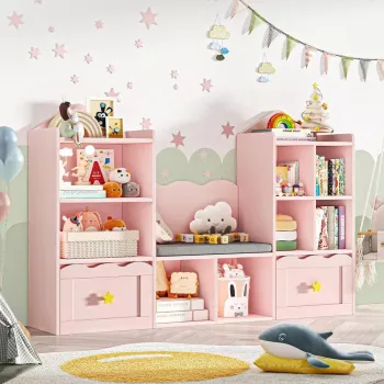 Reading Nook Kids Bookshelf with Cubbies & Drawers